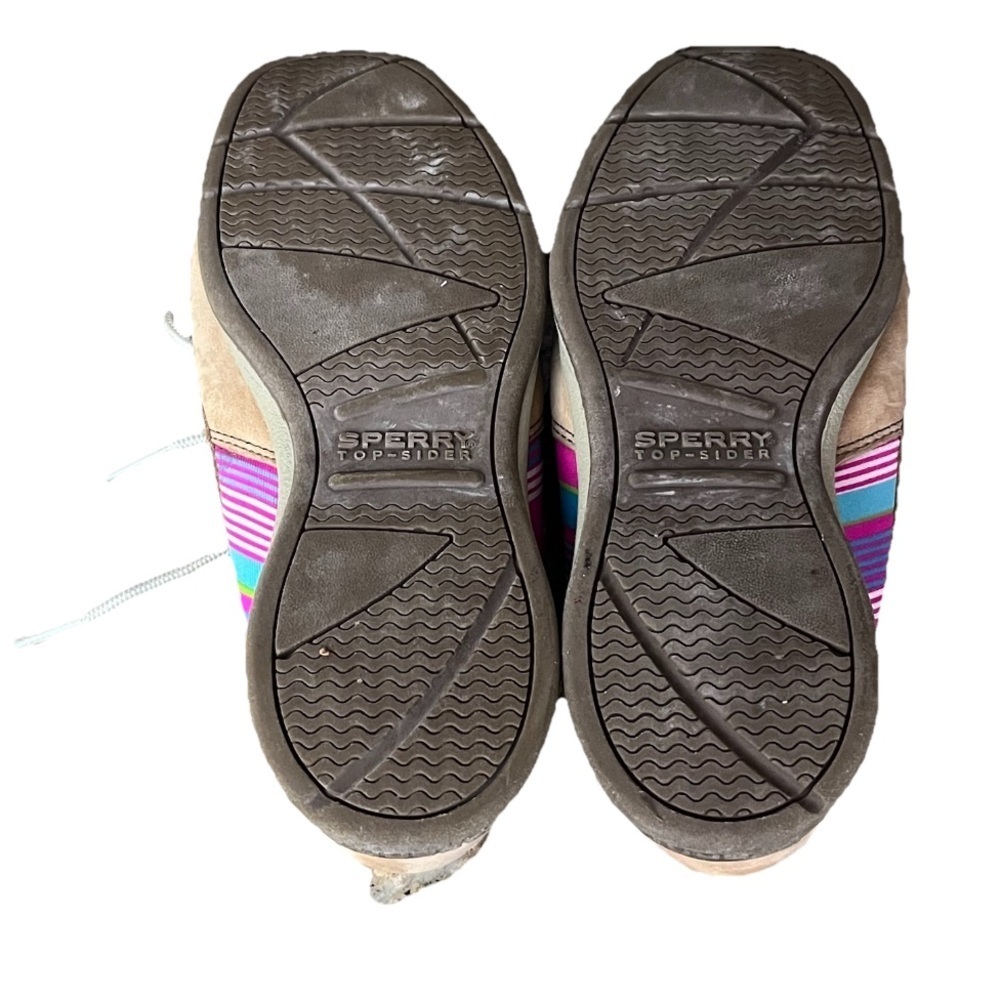 Sperry Top-Sider Girls Boat Shoes Size 2.5M Tan Leather Rainbow Stripe Nautical - Picture 8 of 10